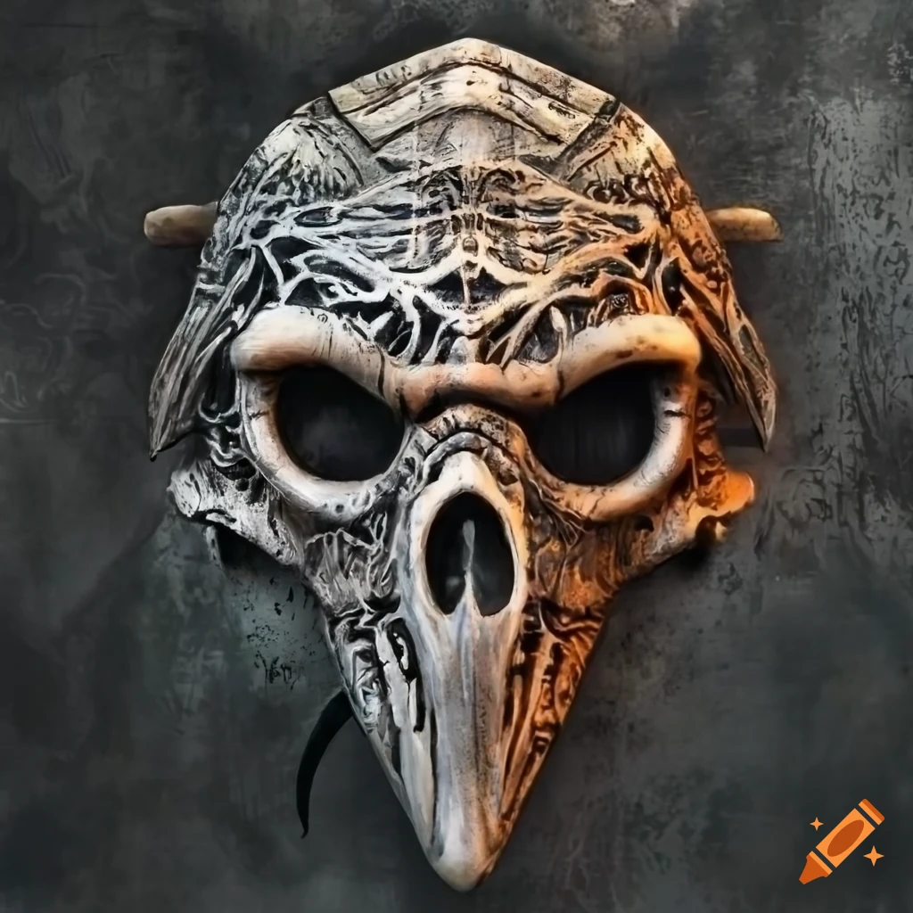 biomechanical raven skull death mask artwork