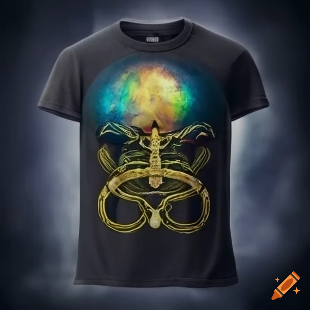 t-shirt design with intertwined planet and snake