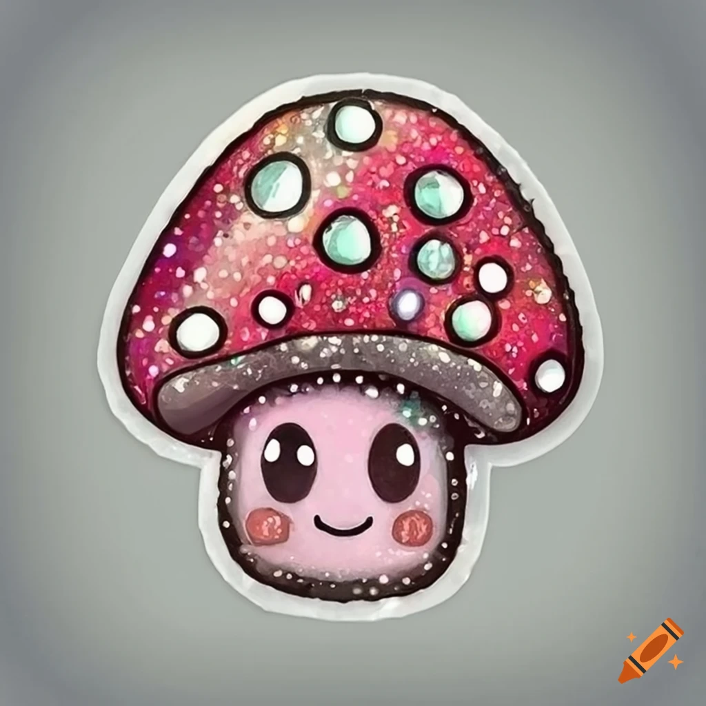 Kawaii mushroom sticker with glitter and rhinestones on Craiyon