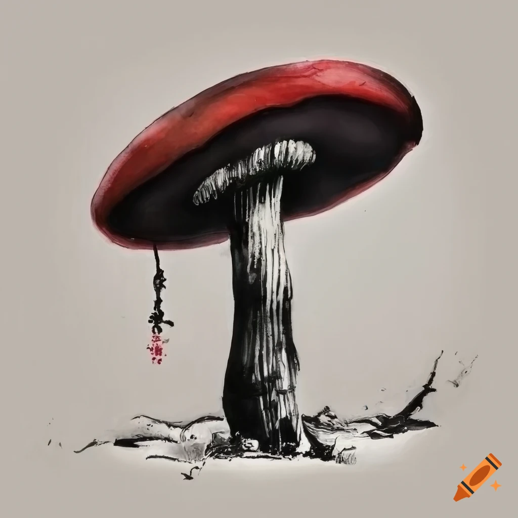 Chinese ink painting of mushrooms on Craiyon