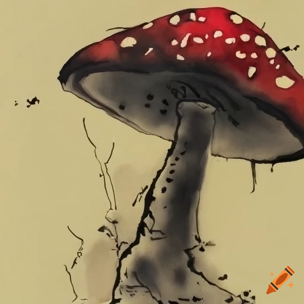 Chinese ink painting of a mushroom on Craiyon