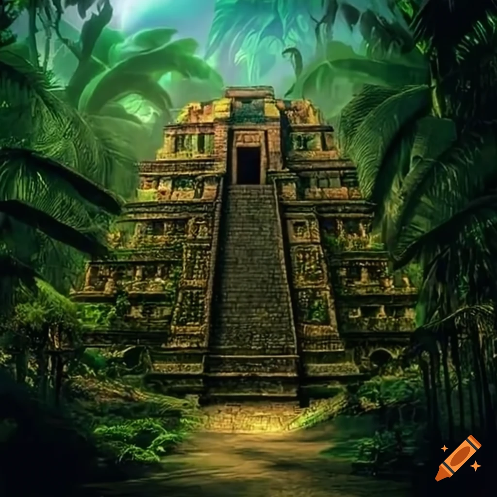 Aztec temple in a tropical forest