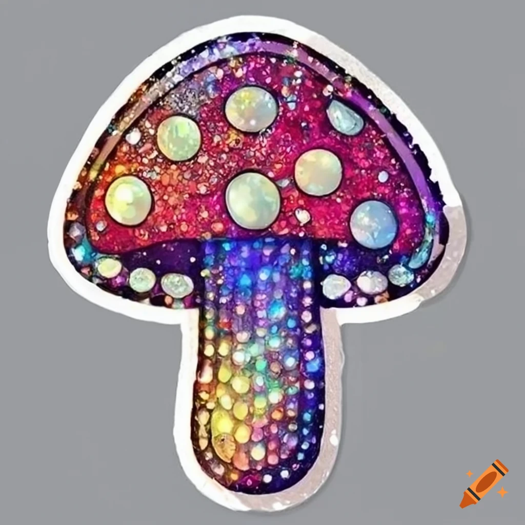 Kawaii mushroom sticker with glitter and rhinestones on Craiyon