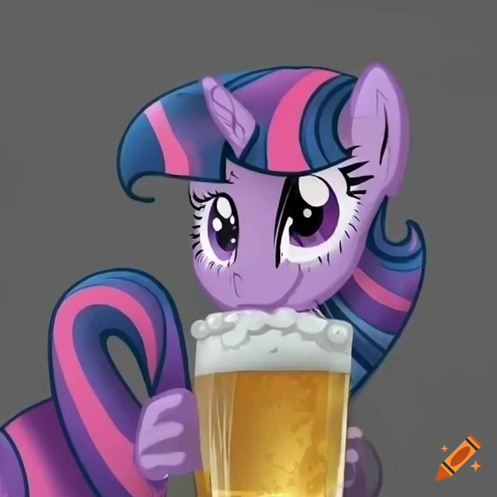 Twilight Sparkle holding a glass of beer