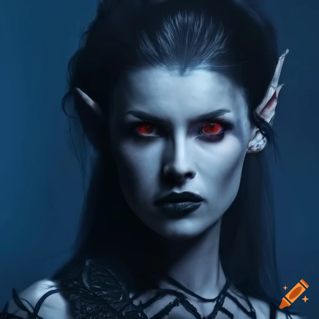 portrait of a dark elf woman with audrey hepburn-like features