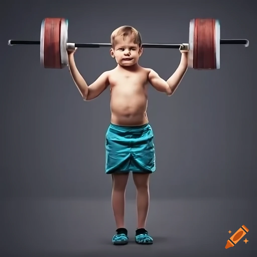 photo of a young boy lifting a heavy barbell