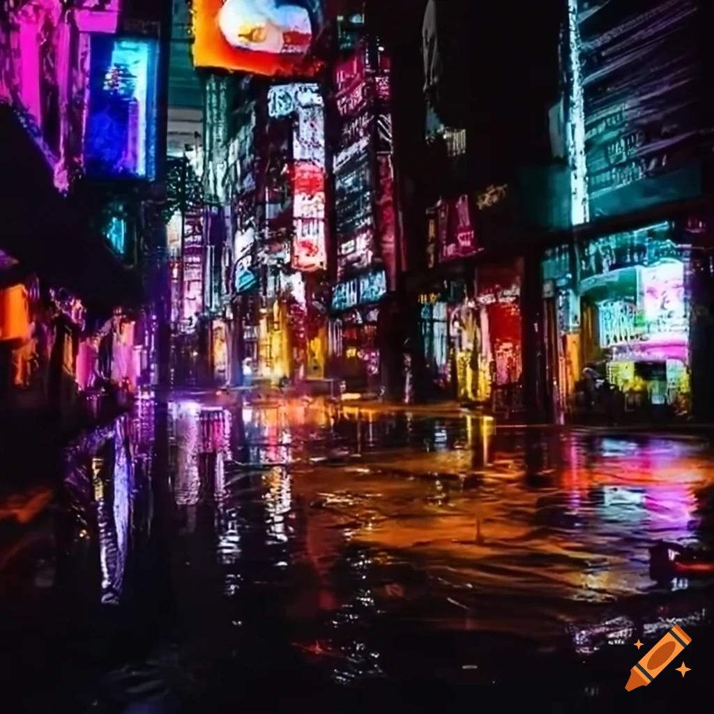 cyberpunk street scene in Mexico City at night