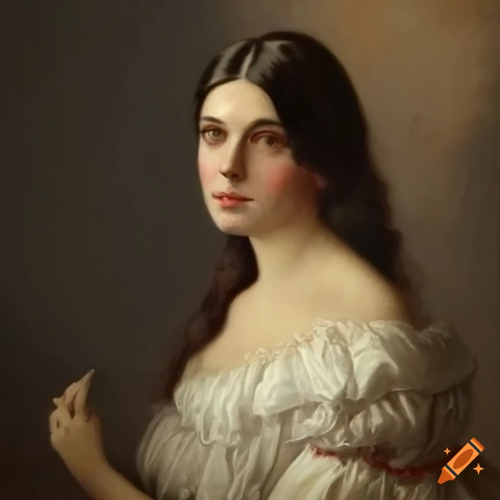 portrait-painting-of-a-brunette-woman-with-a-white-headress
