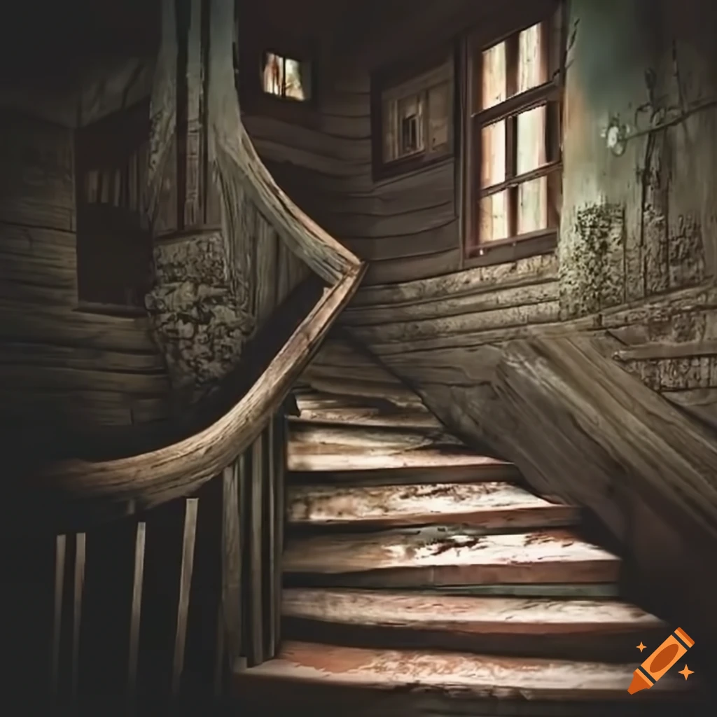 Background of an old creepy beach house staircase