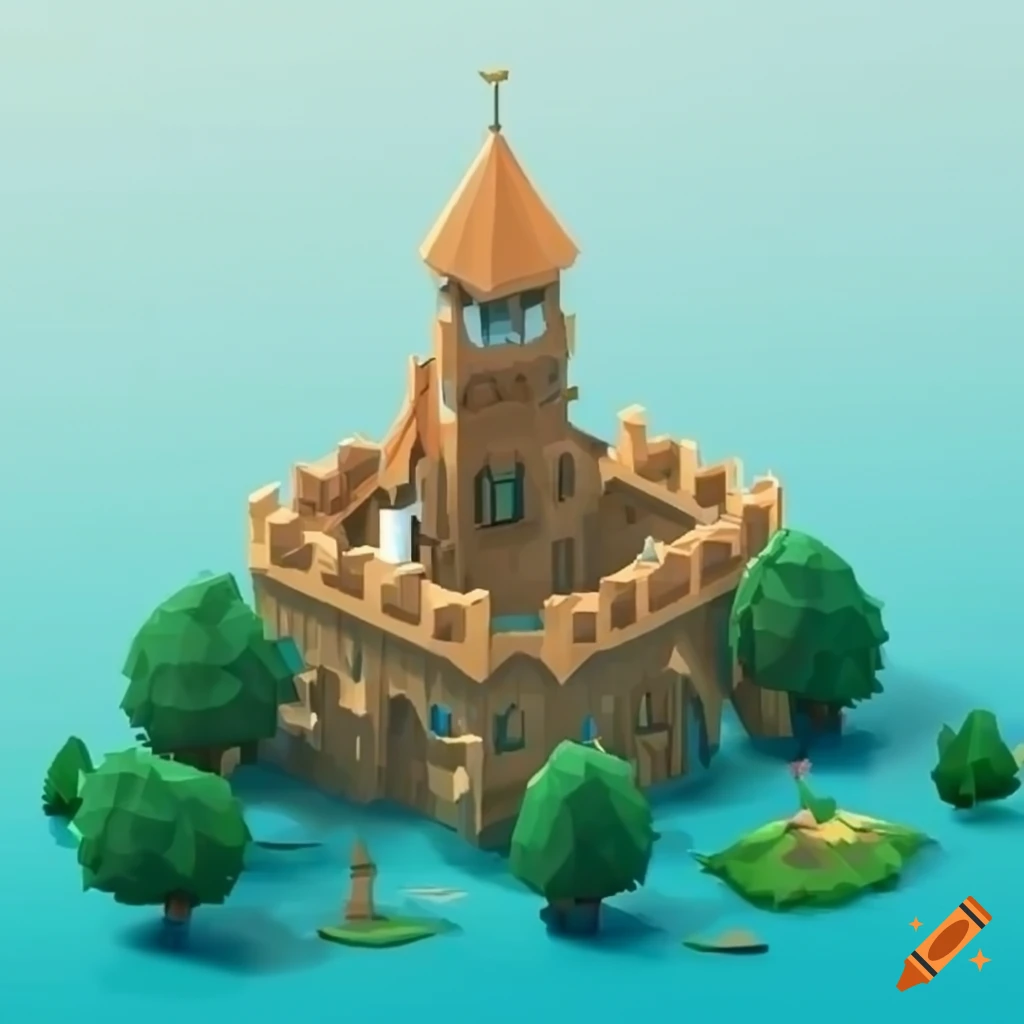 Isometric low poly medieval city on craiyon