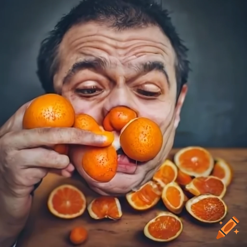 Man Enjoying A Large Quantity Of Oranges On Craiyon 0452