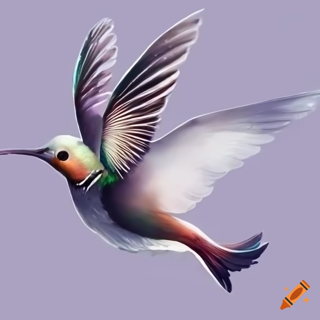 creature with hummingbird head, swan wings, bull horns, dolphin fins, pigeon body and mandarin duck legs