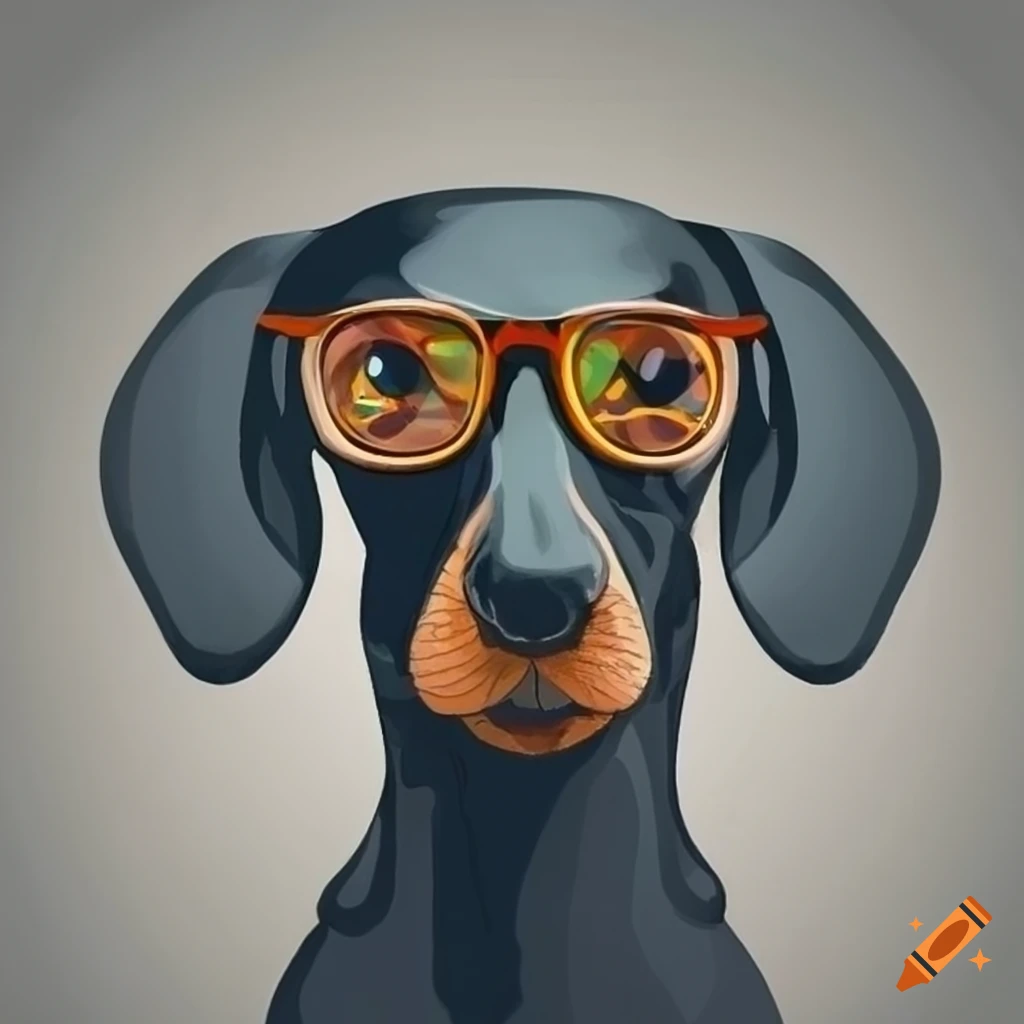 black dachshund wearing glasses