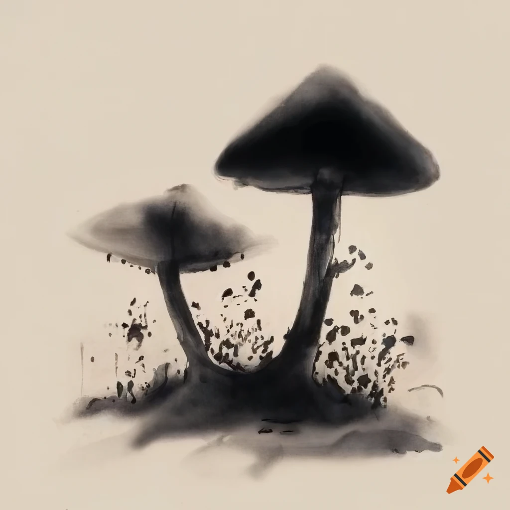 Chinese ink painting of a mushroom on Craiyon