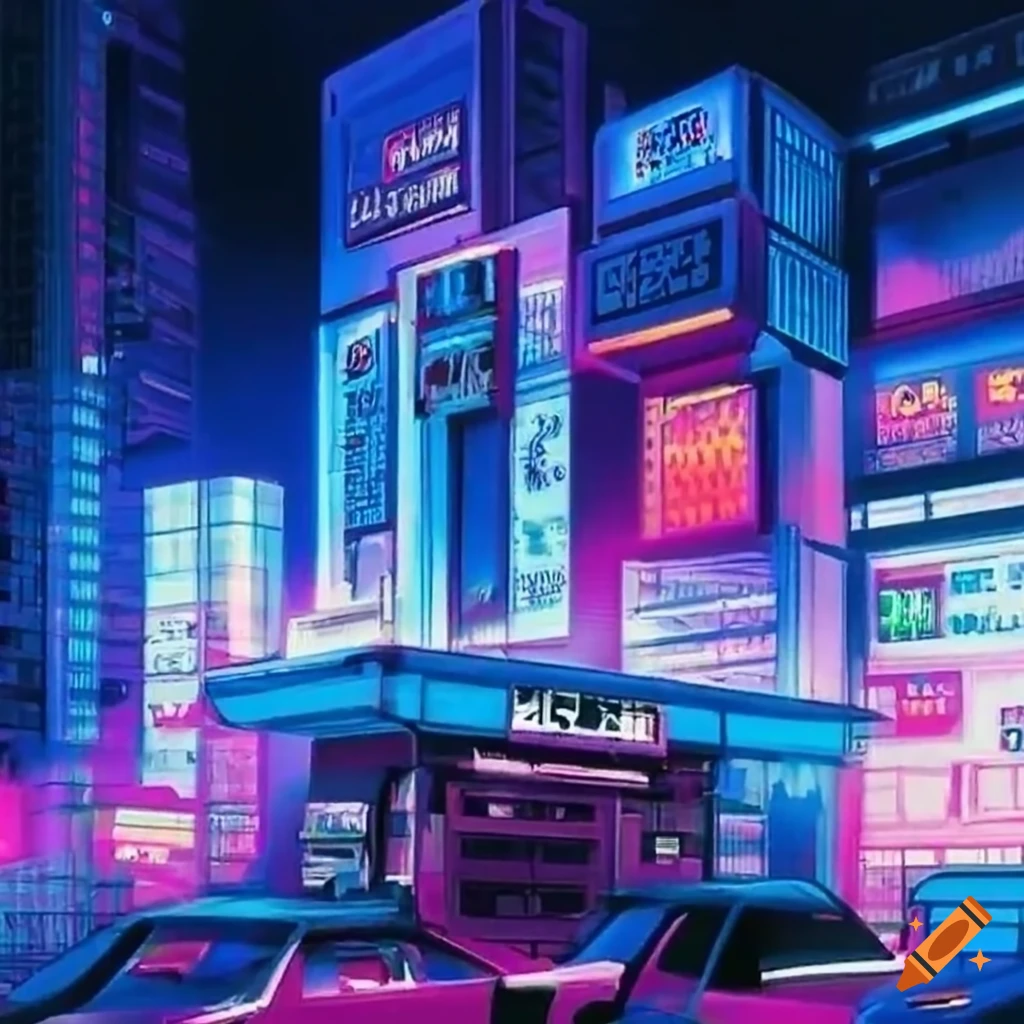 retro anime-inspired convenience store exterior