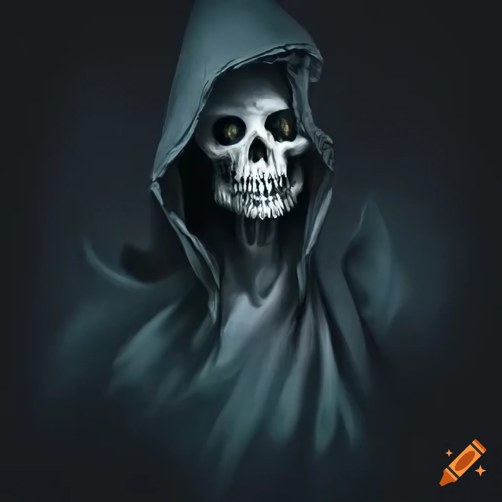 portrait of a banshee skeleton with a hooded cloak