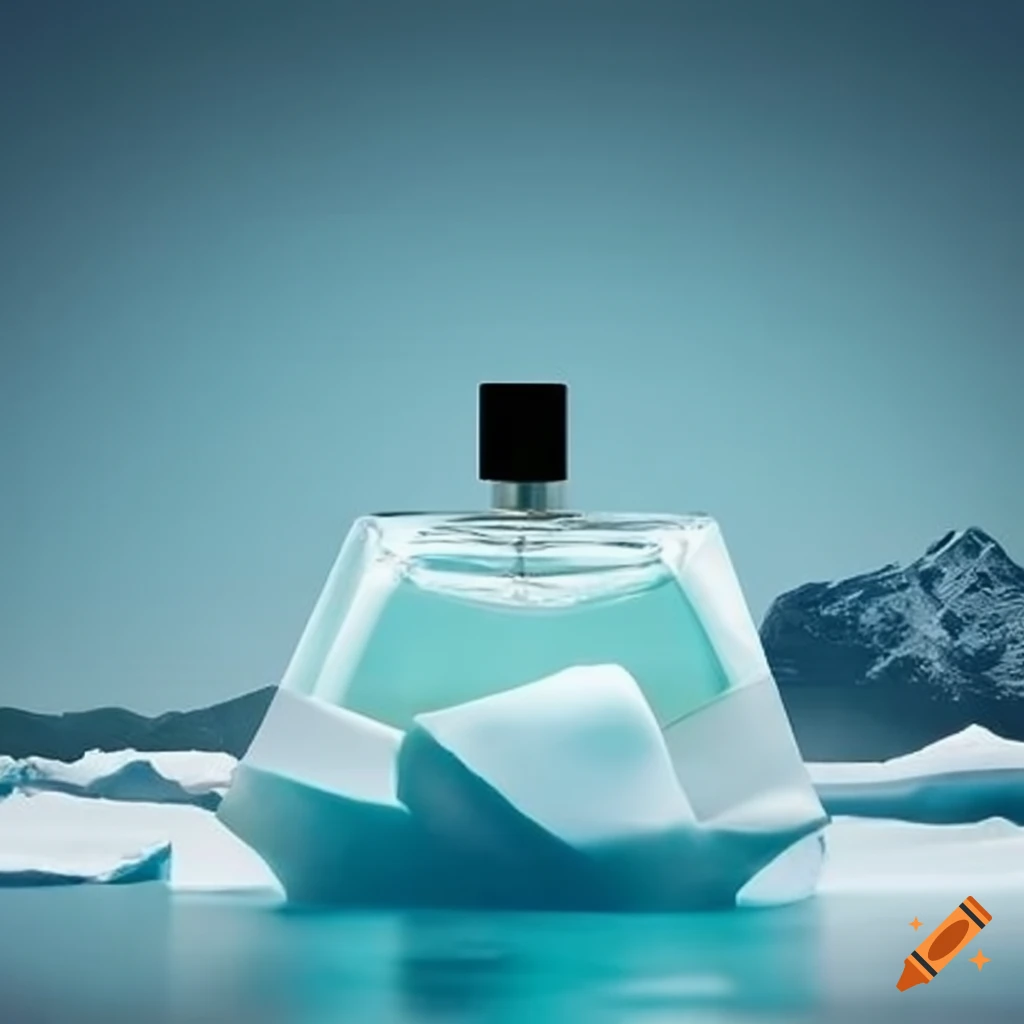 Perfume bottle on an iceberg