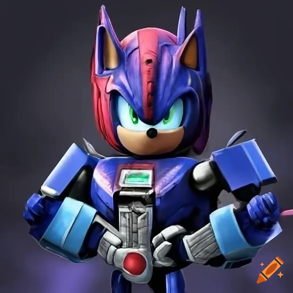 A detailed illustration of mecha sonic with a steampunk design