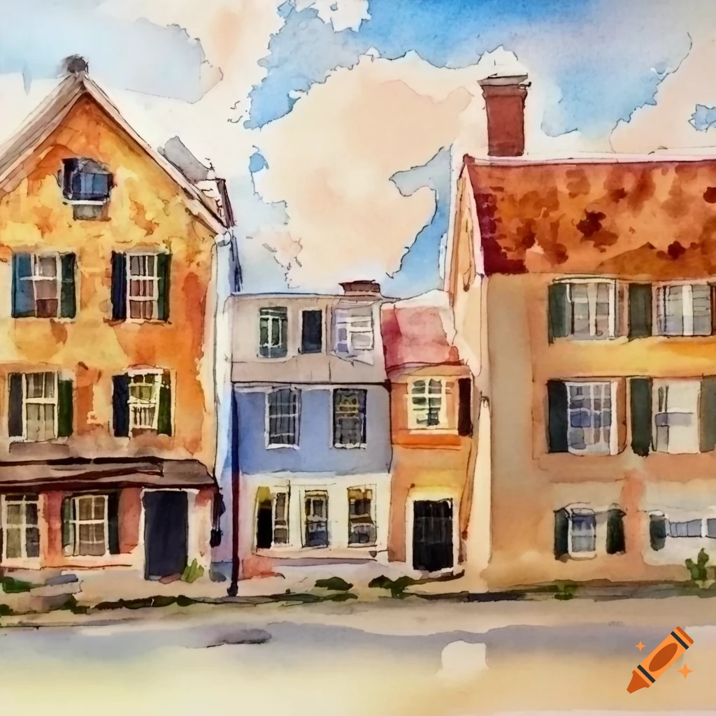 watercolor painting of a colonial main street