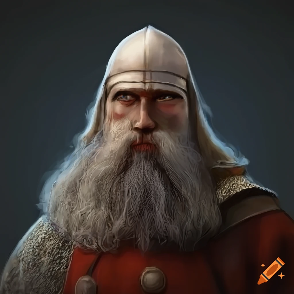 portrait of a wise Varangian Guard with a long white beard