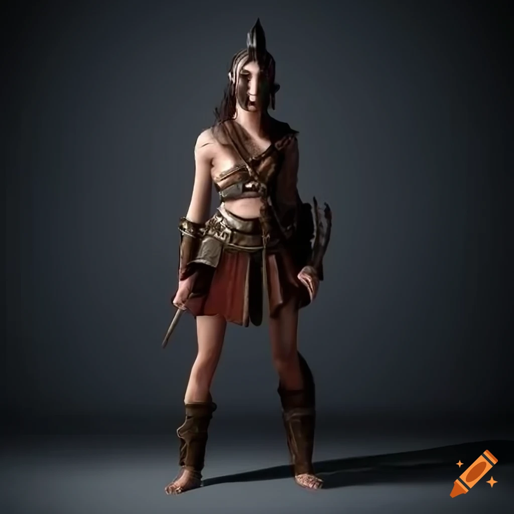 young barbarian wizard girl in gladiator armor