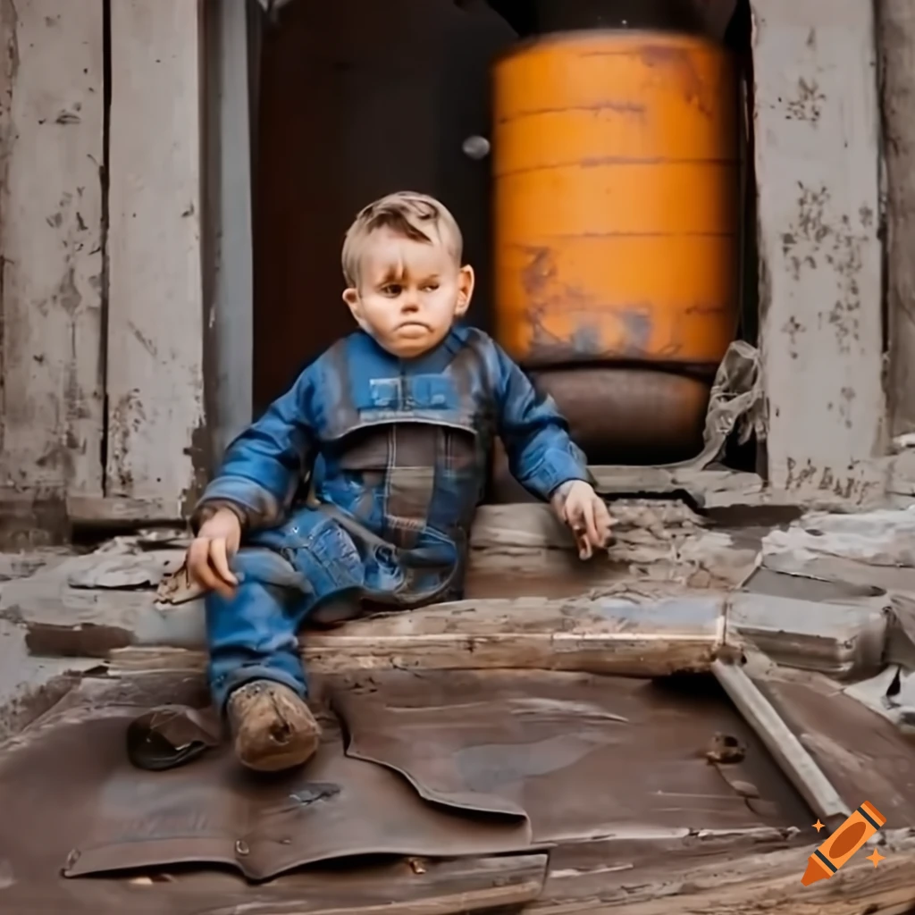 toddler boy construction worker on a building site