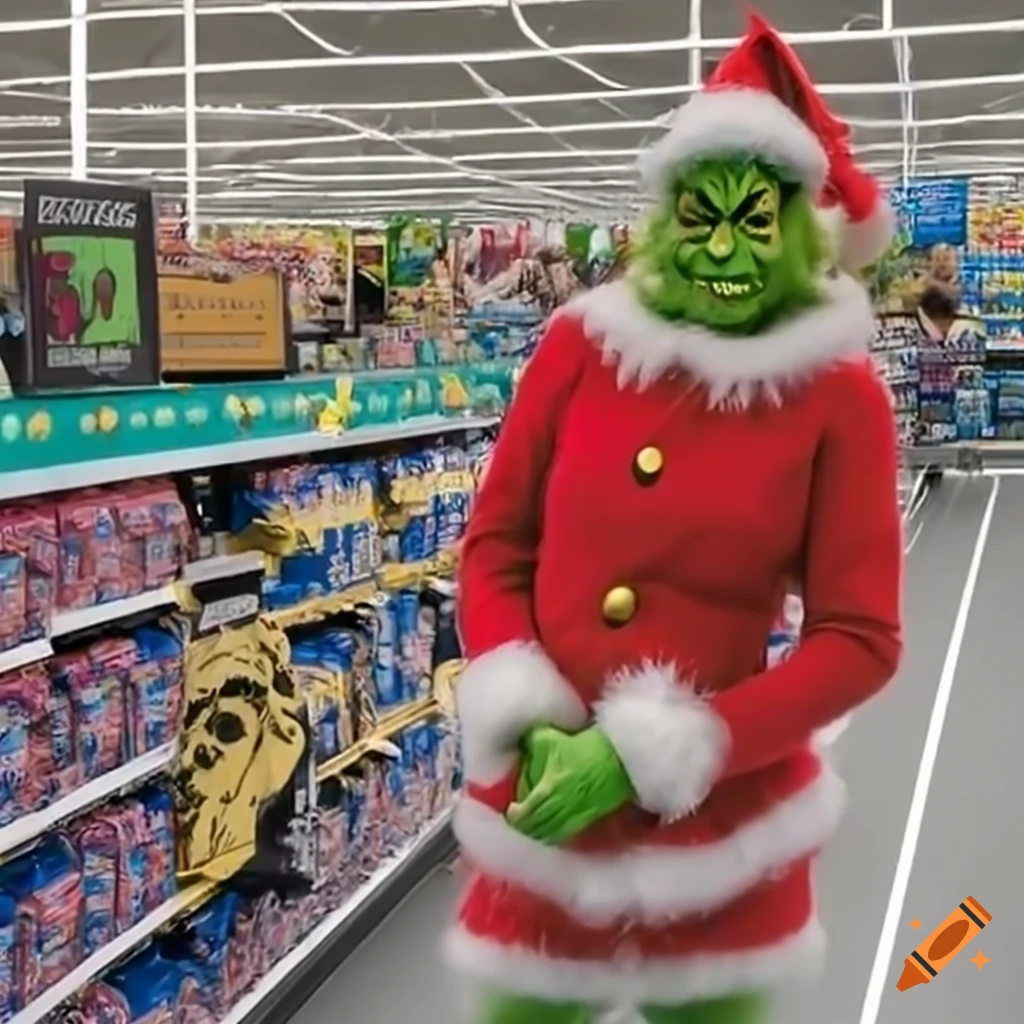 humorous depiction of the grinch at a Walmart