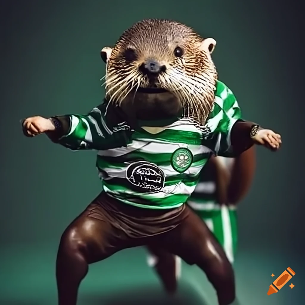 otters celebrating a goal in Celtic jerseys