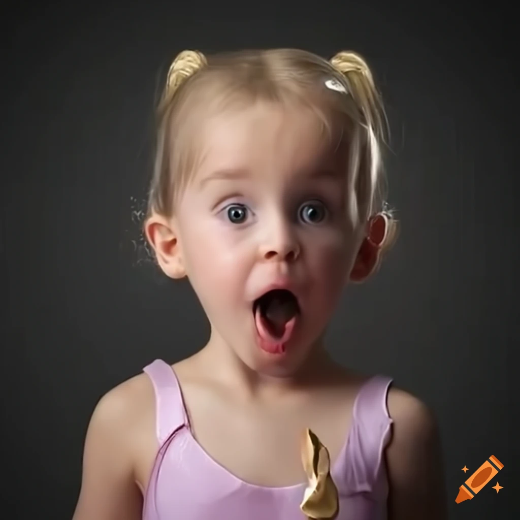 surprised toddler ballerina eating a white popsicle