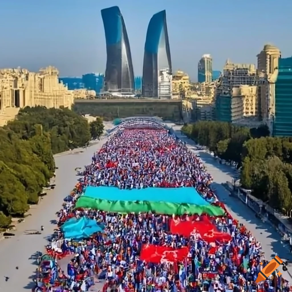 aerial view of a political rally in Baku boulevard