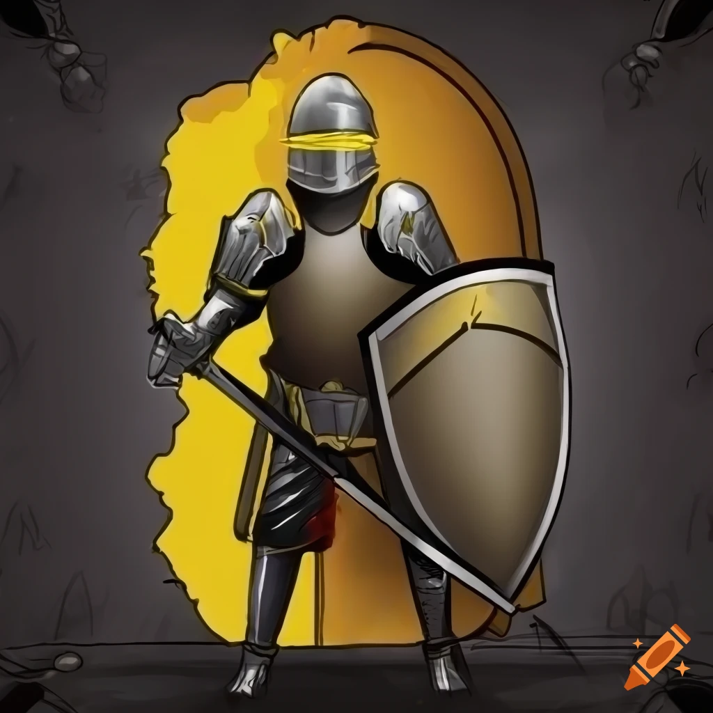 Knight with a long black sword and magic purple shield on Craiyon