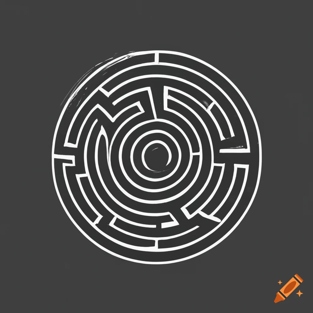 black and white circular maze drawing