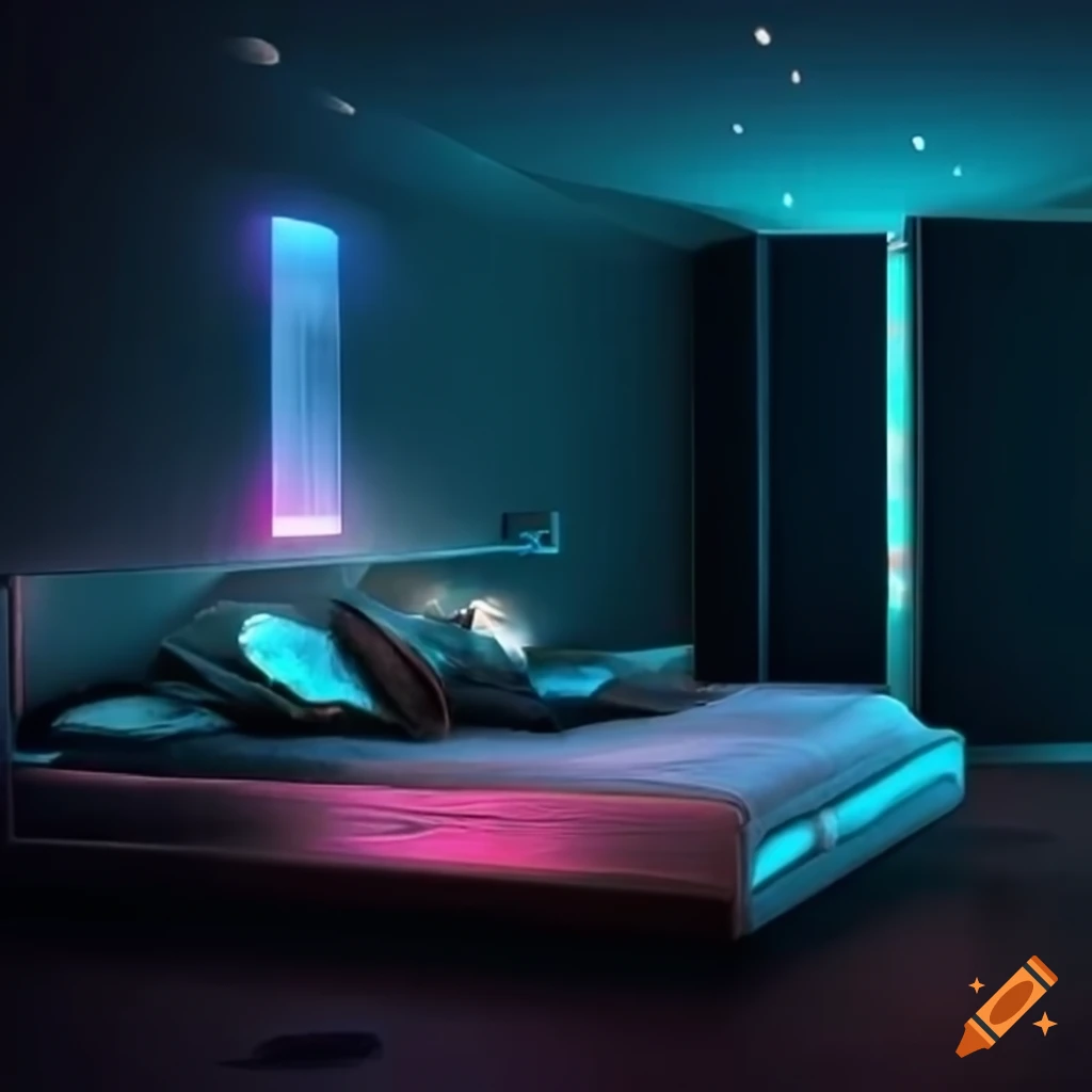 Modern bedroom with artificial intelligence technology on Craiyon