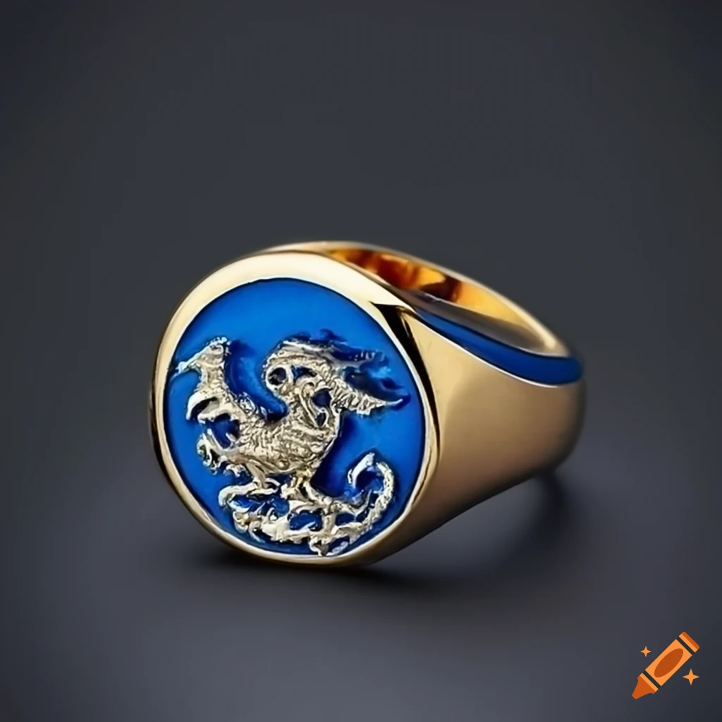 Blue and gold dragon signet ring on Craiyon