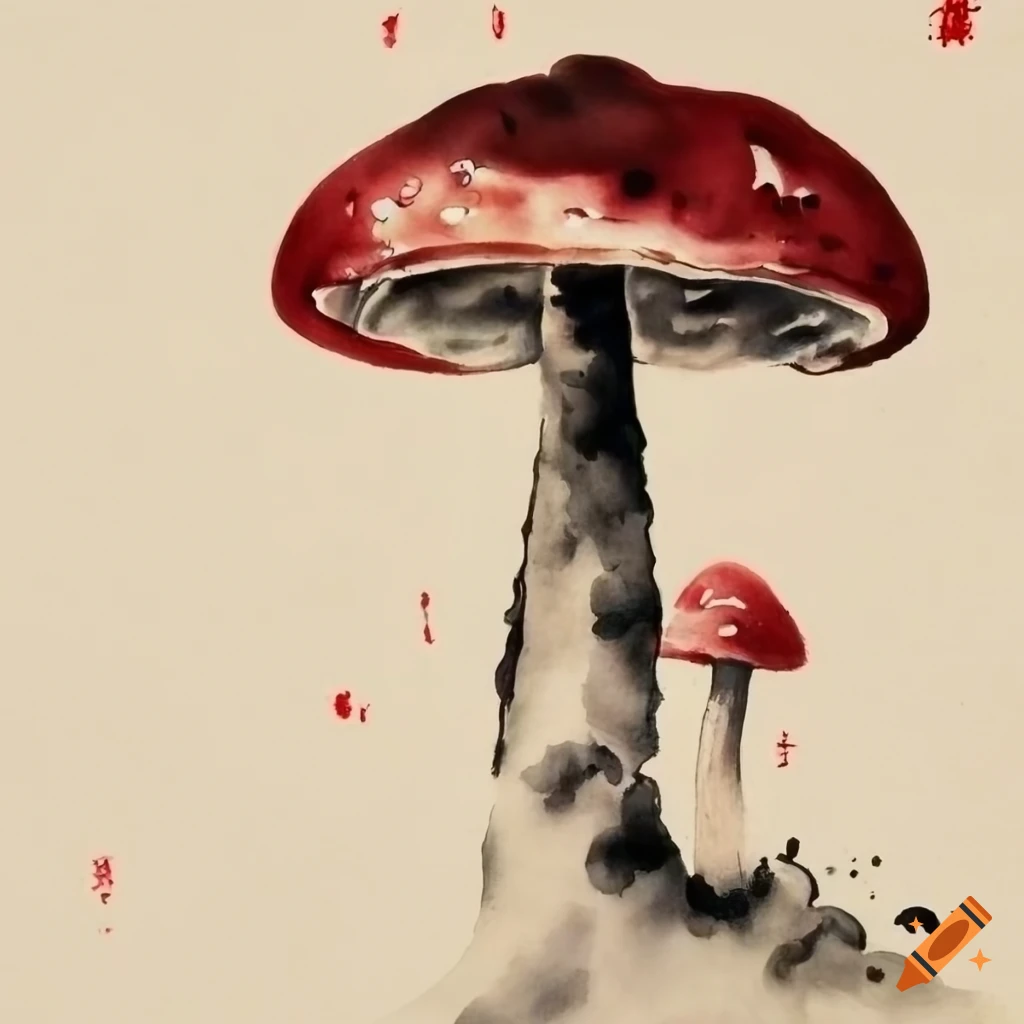 Chinese ink painting of a mushroom