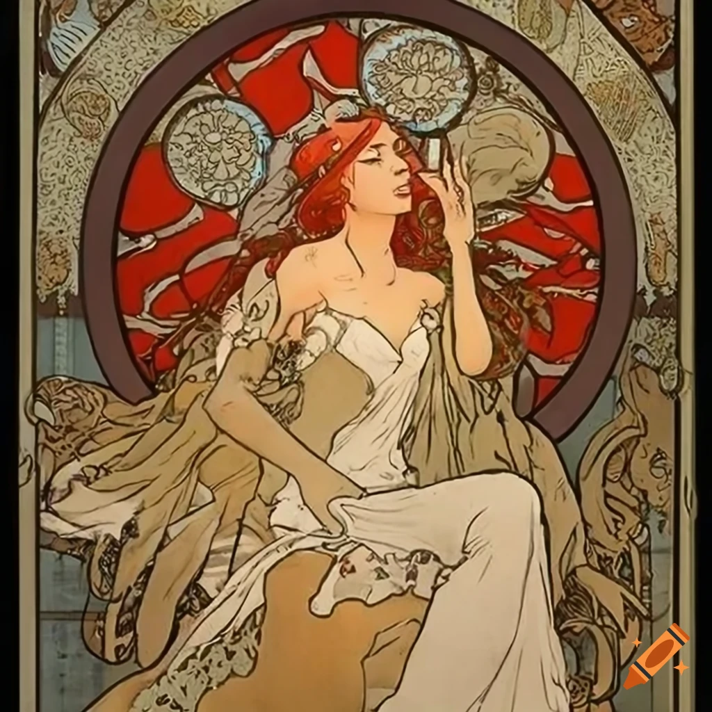 Alphonse Mucha inspired tarot card with angels