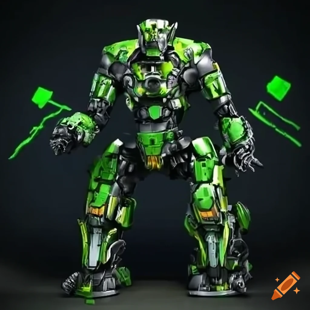 Black and green tiger-themed combat robot