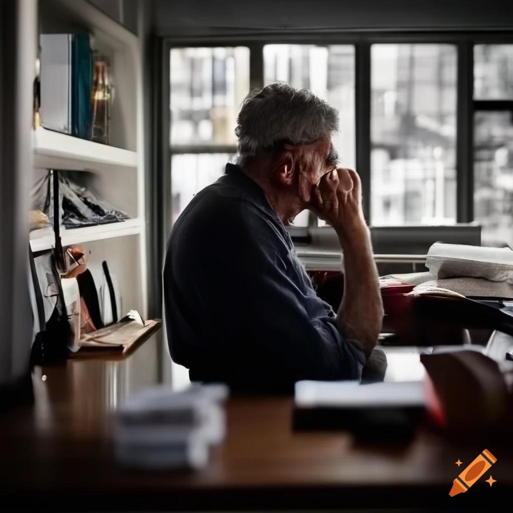 portrait of a writer at his desk in Wellington, New Zealand