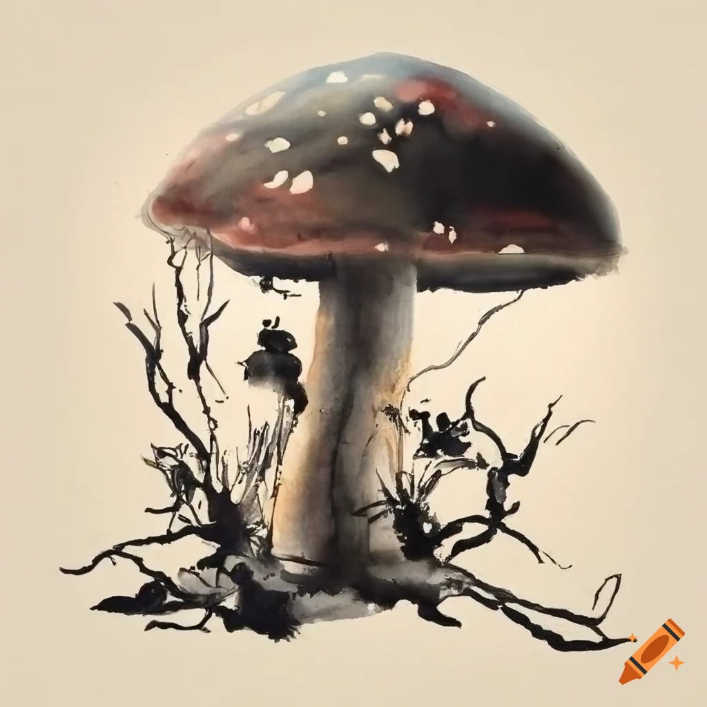Chinese ink painting of a mushroom on Craiyon