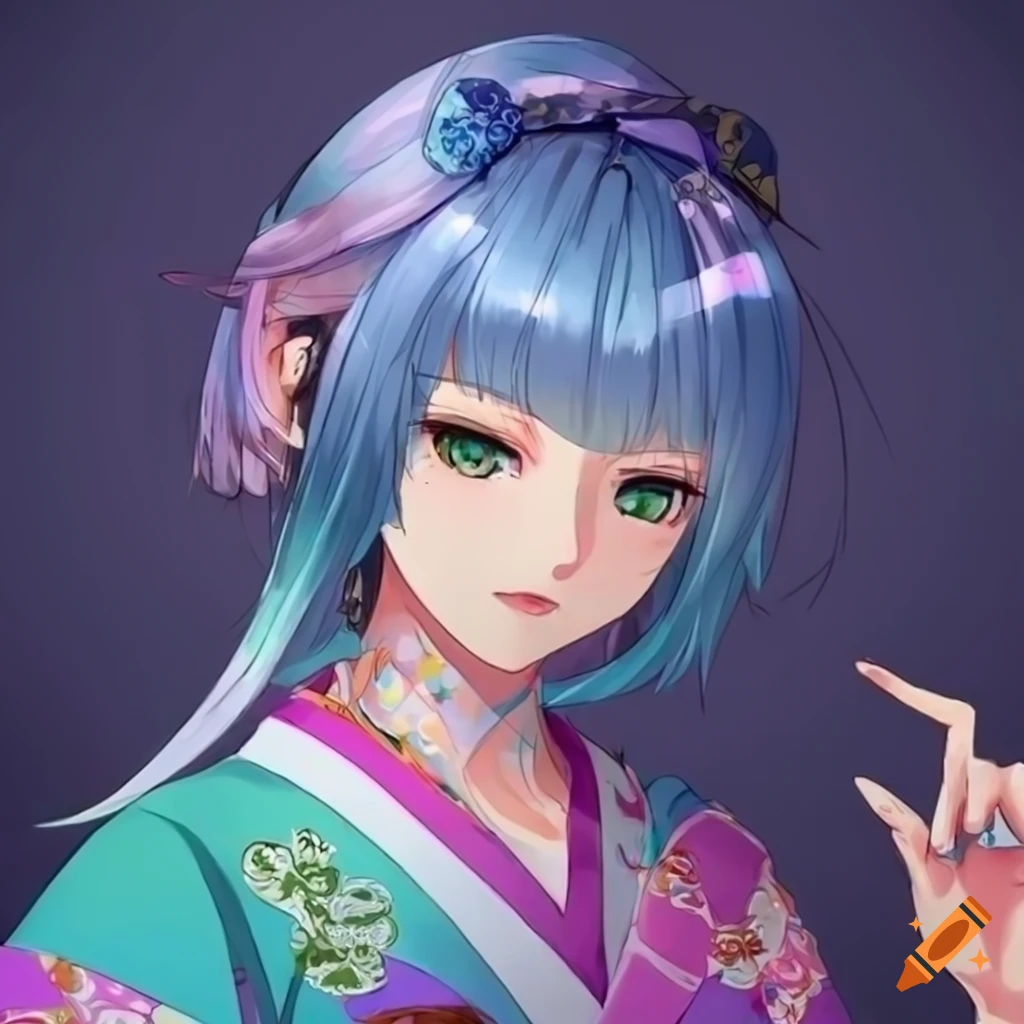 digital art of anime woman in traditional Japanese clothing