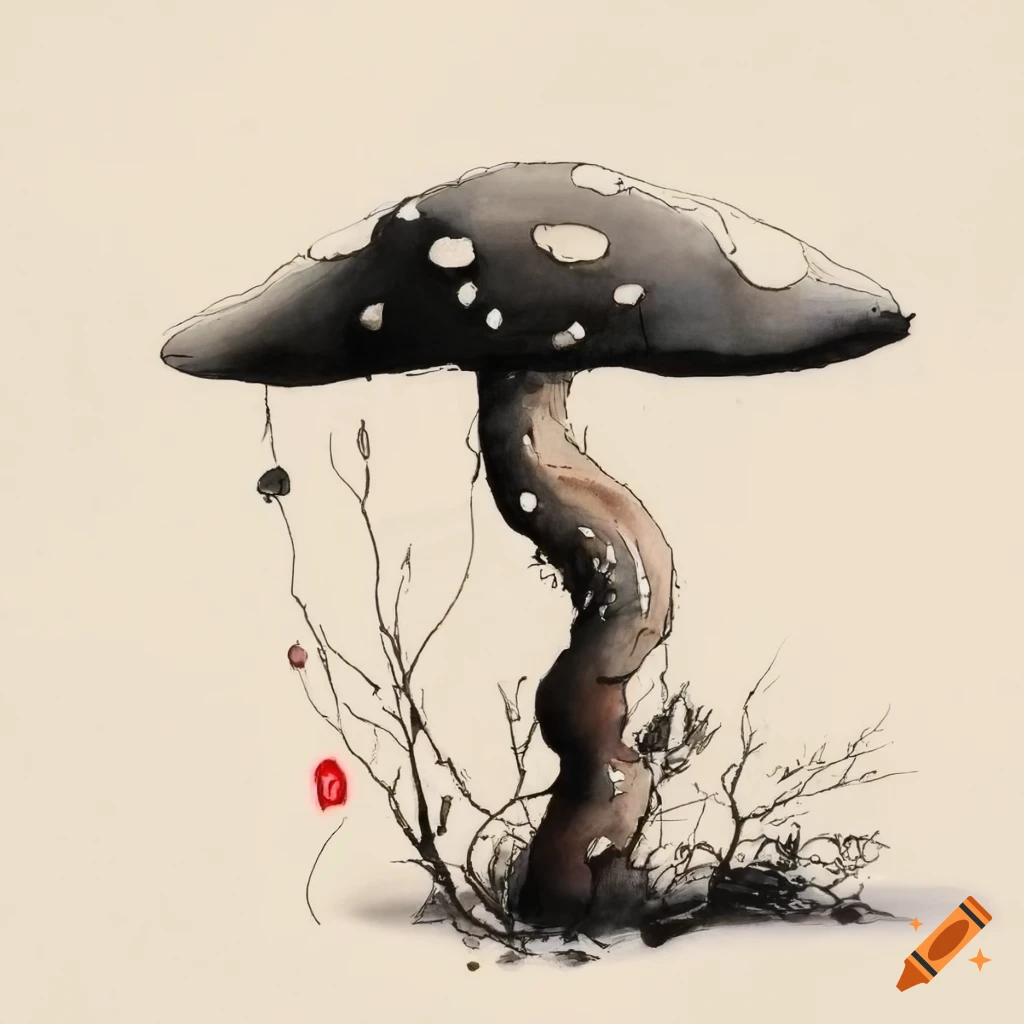 Chinese ink painting of a mushroom