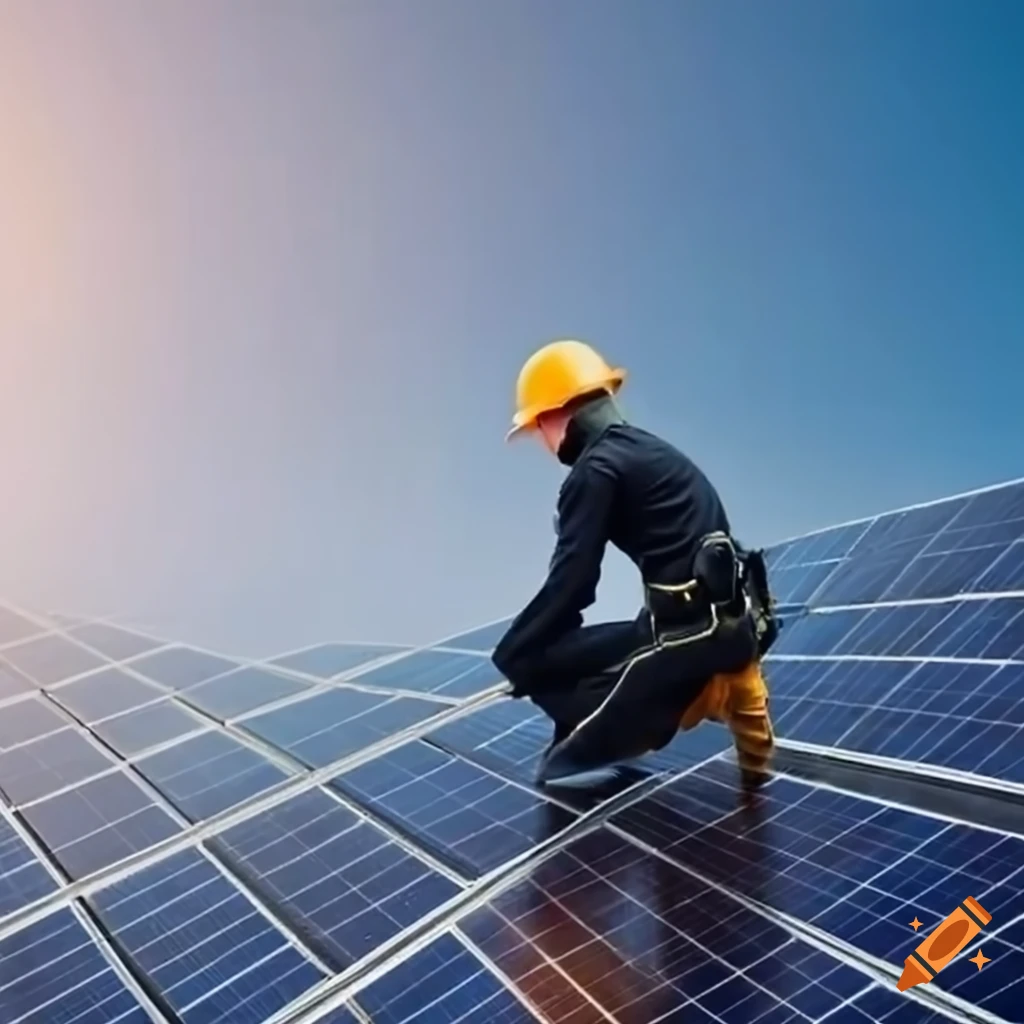worker installing solar panels