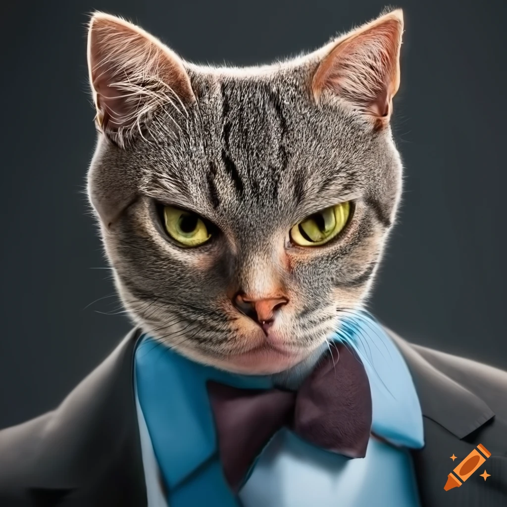 Photorealistic image of a cat in a suit and tie on Craiyon