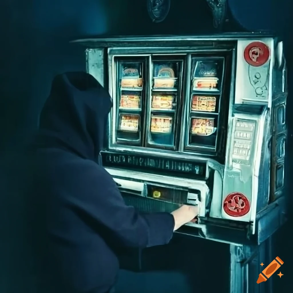 Vintage photo of a person hacking a slot machine on Craiyon