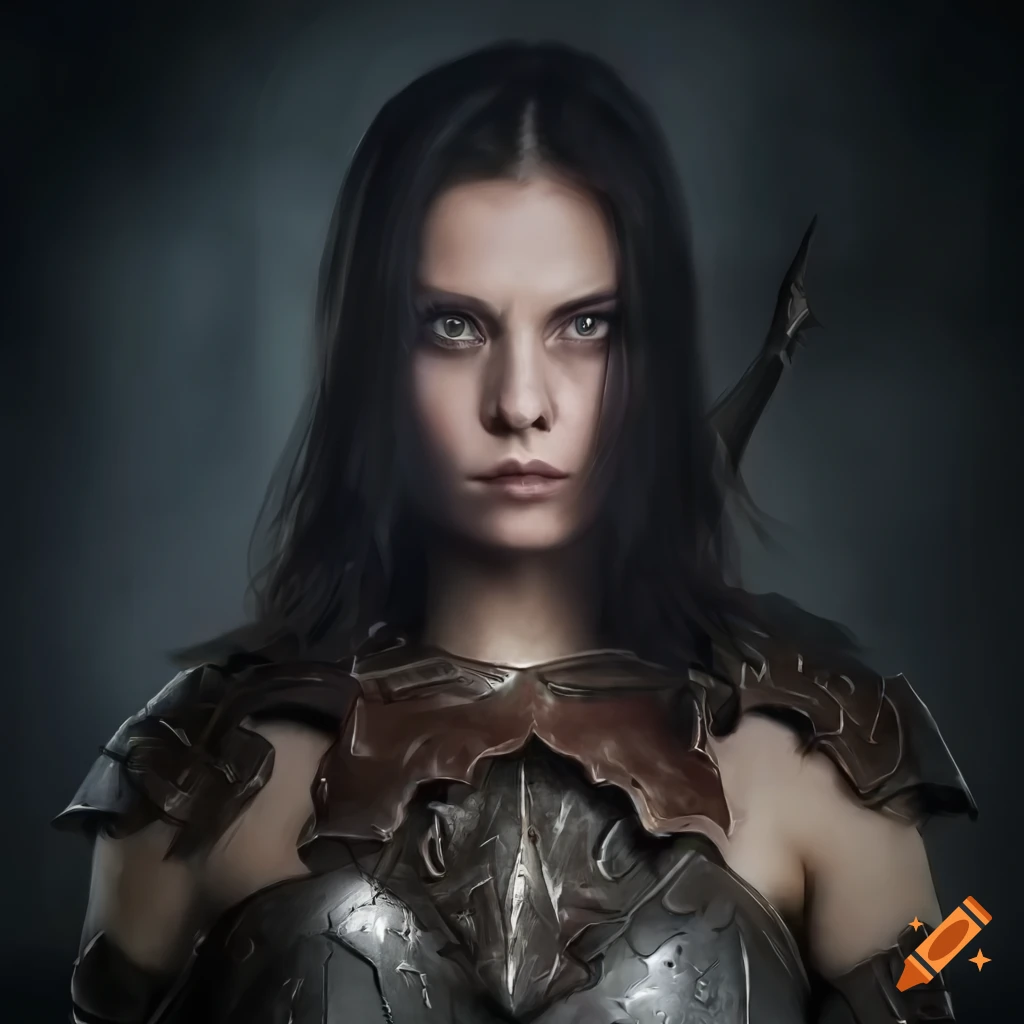 high definition image of a determined woman warrior in dragon armor