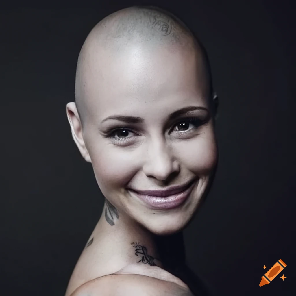 Portrait of an attractive woman with a shaved head and tattoos on Craiyon