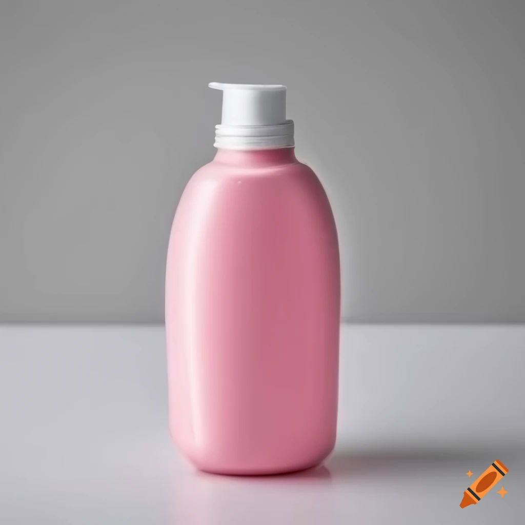 light pink shampoo bottle on white background