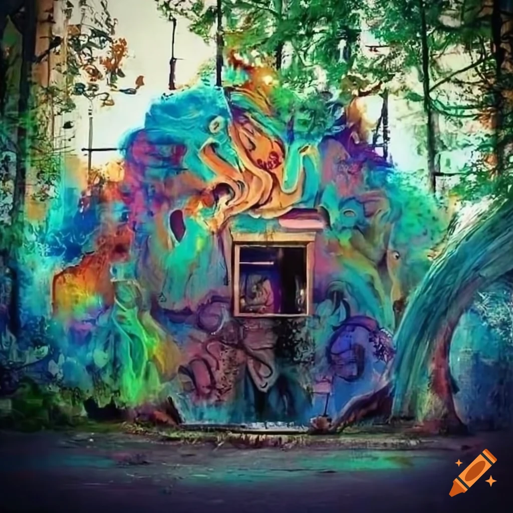 urban park with street art and magical elements