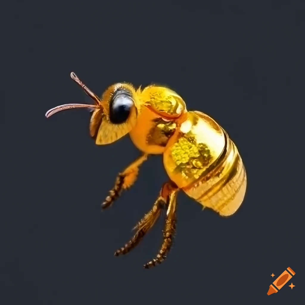 Bee and wasp made of copper with gemstone carvings in red, yellow, and