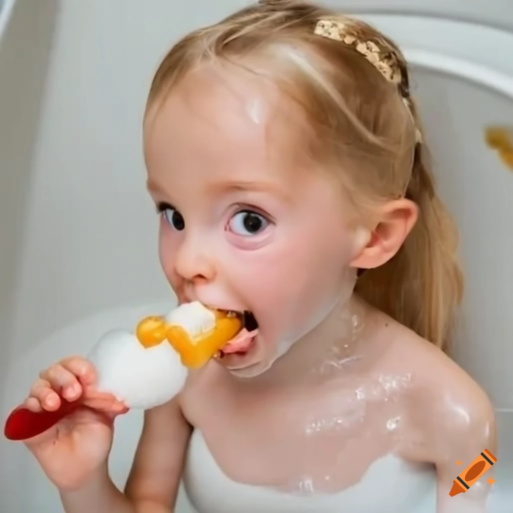 cute toddler girl eating a popsicle in surprise
